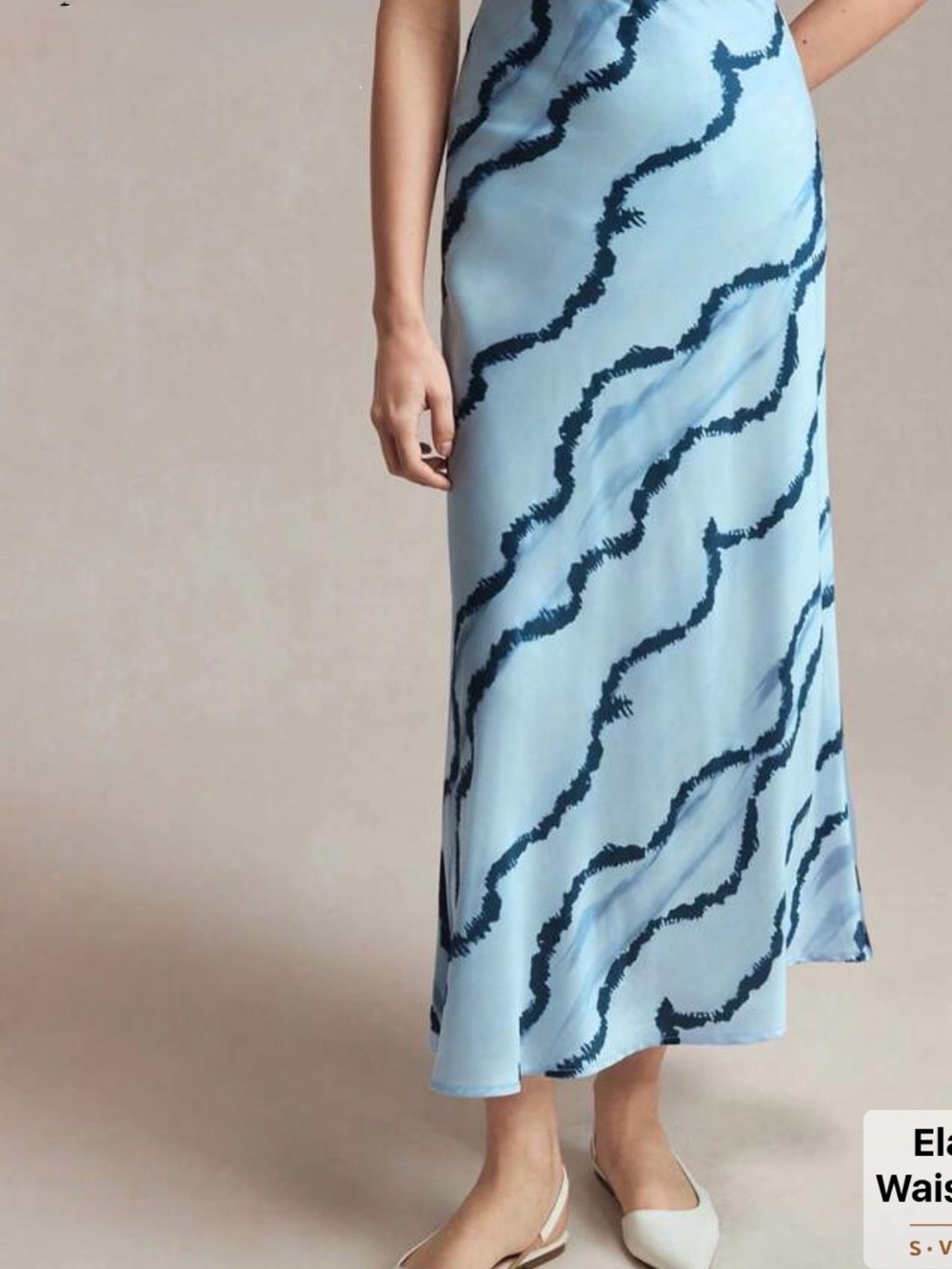 Light Blue Wave-Print Maxi Skirt